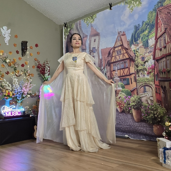 Taylor Swift style long luxury  off white prom peagant dress size 2 era tour - Picture 3 of 8